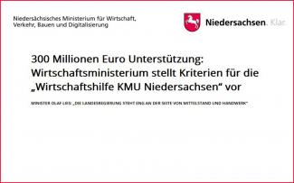 Wirtschaftsministerium stellt Kriterien für die „Wirtschaftshilfe KMU Niedersachsen“ vor